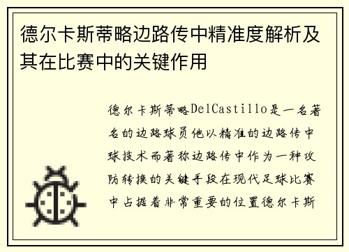 德尔卡斯蒂略边路传中精准度解析及其在比赛中的关键作用 德尔卡斯蒂略边路传中精准度解析及其在比赛中的关键作用